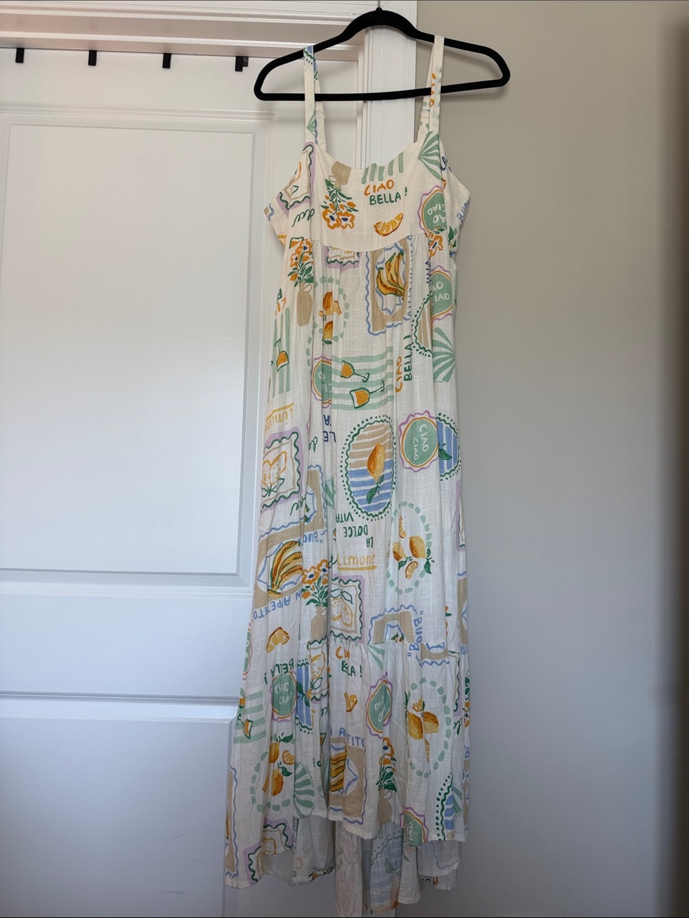 White Italian summer-Print Maxi Dress